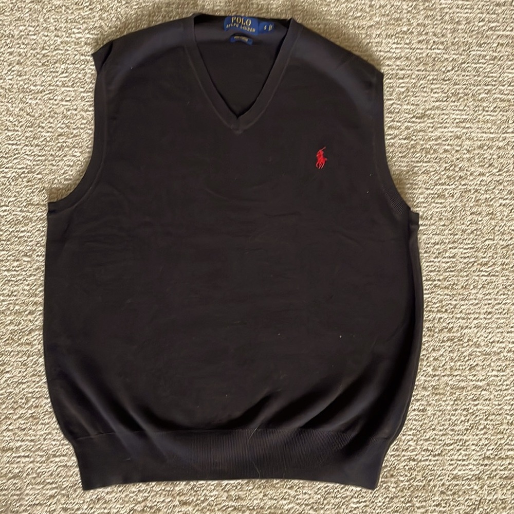 Black Cotton Polo Sweater Vest, Men’s Small